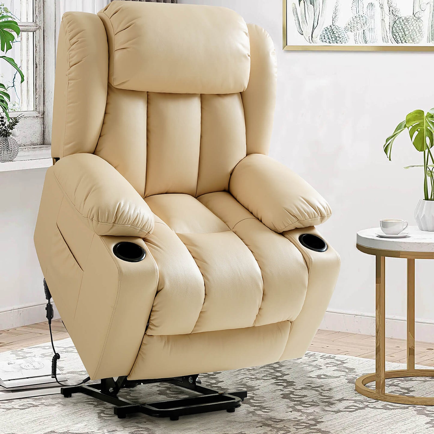 Luxury Power Lift Recliner Chair With Vibration Massage and Heating, 34.6" Width,Beige