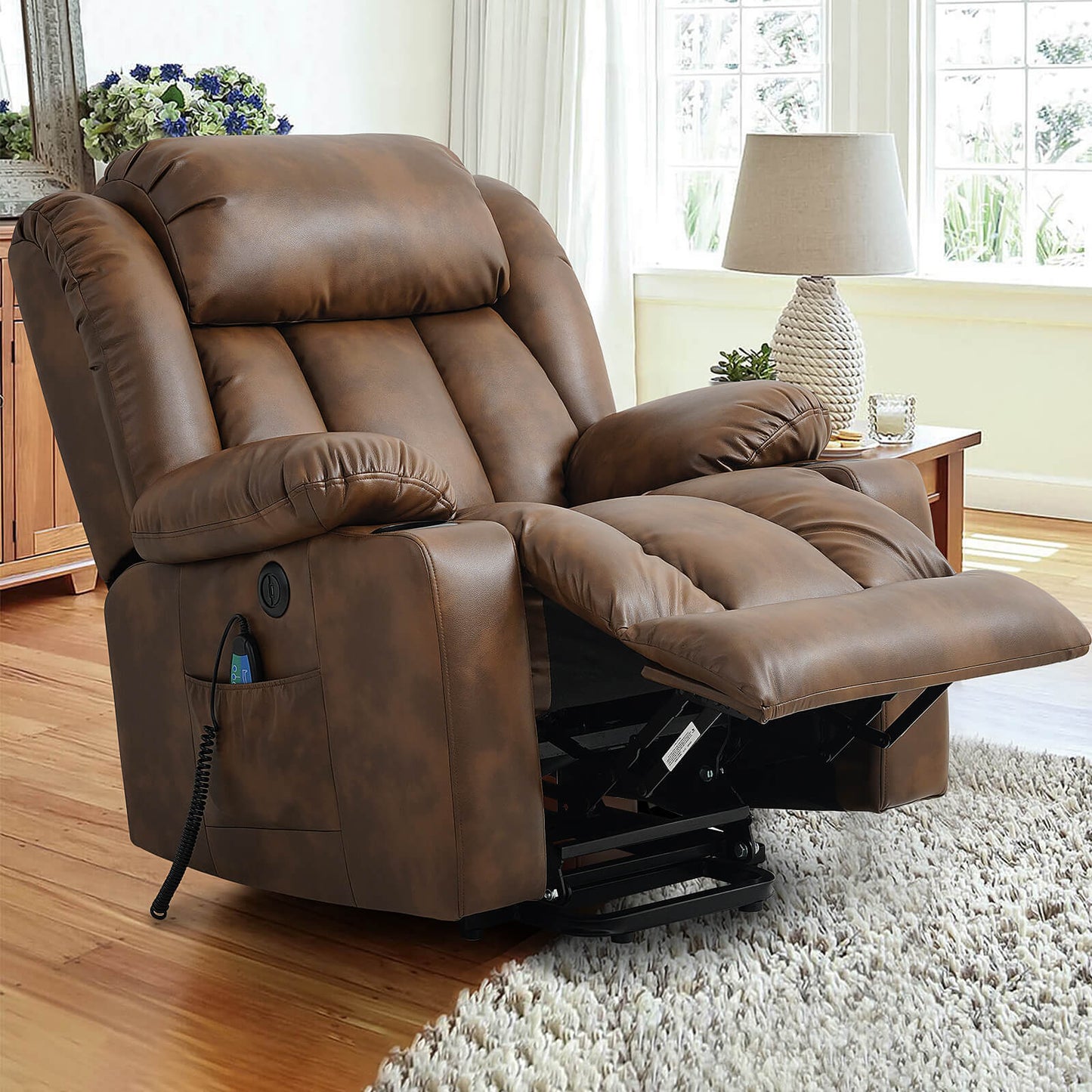 Luxury Power Lift Recliner Chair With Vibration Massage and Heating, 34.6" Width,Ochre