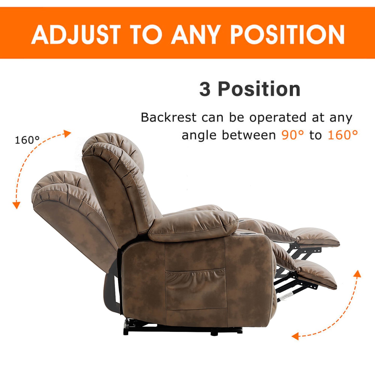 Luxury Power Lift Recliner Chair With Vibration Massage and Heating, 34.6" Width,Ochre