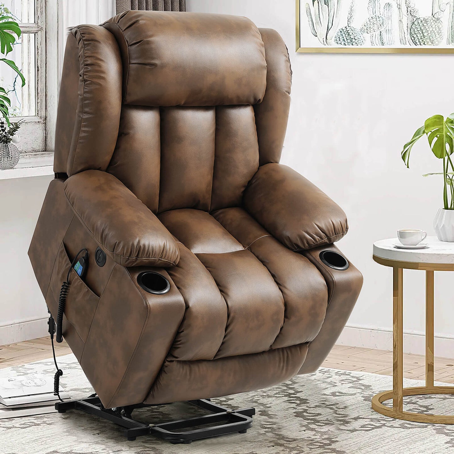 Luxury Power Lift Recliner Chair With Vibration Massage and Heating, 34.6" Width,Ochre