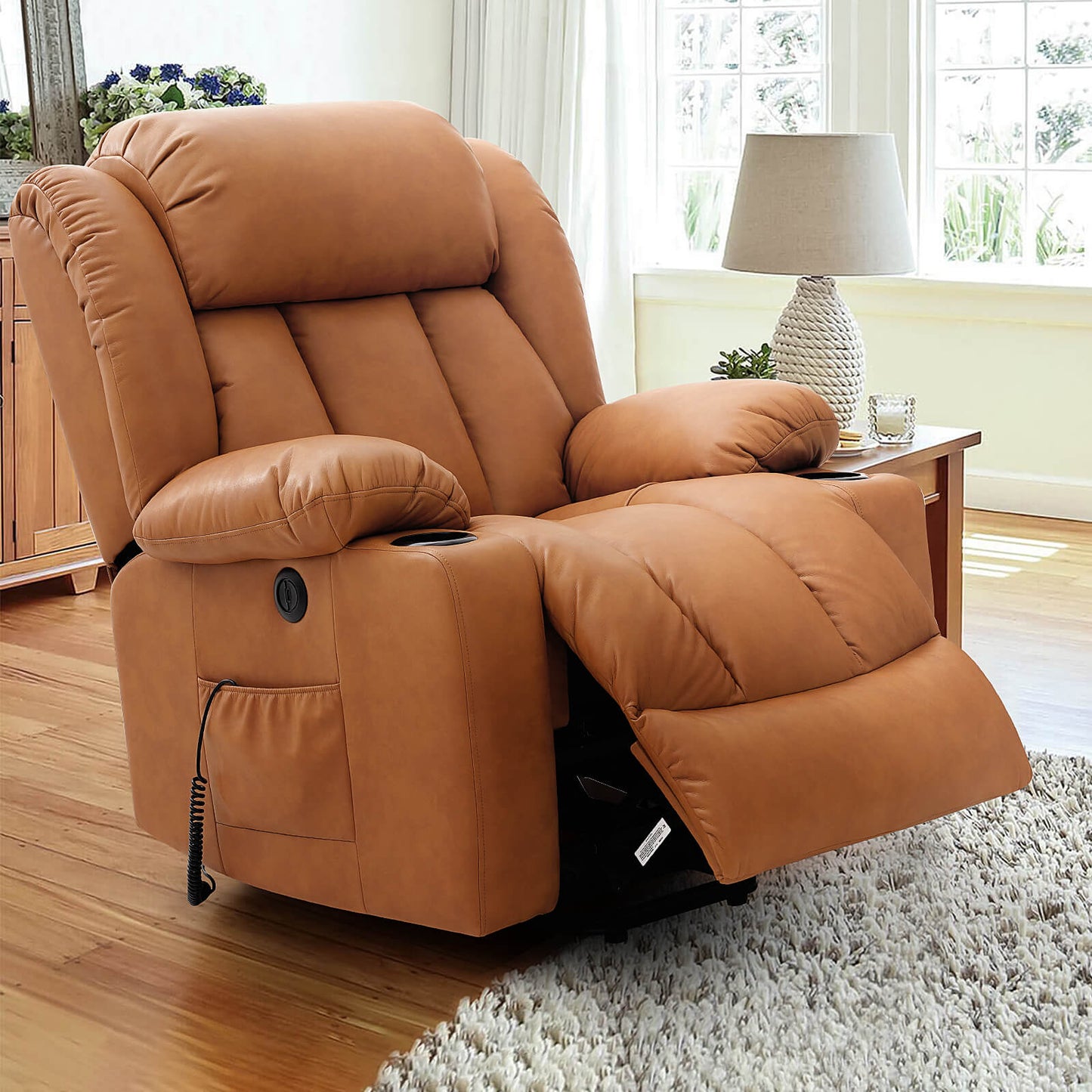 Luxury Power Lift Recliner Chair With Vibration Massage and Heating, 34.6" Width,Orange