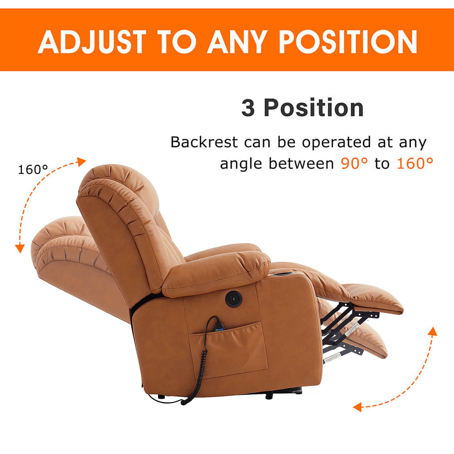 Luxury Power Lift Recliner Chair With Vibration Massage and Heating, 34.6" Width,Orange