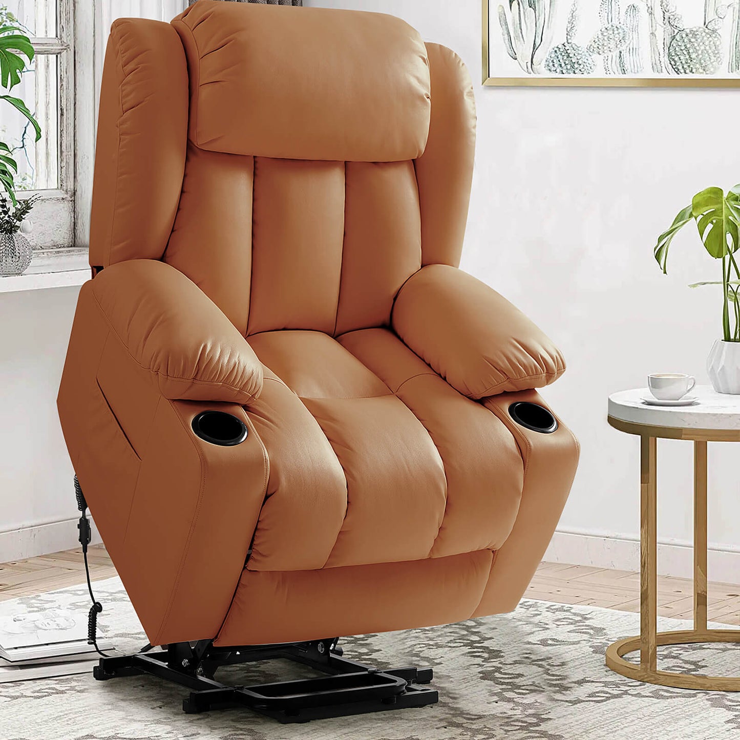 Luxury Power Lift Recliner Chair With Vibration Massage and Heating, 34.6" Width,Orange