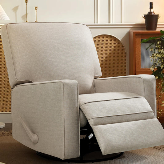 Large Swivel Rocking Recliner, Nursery Swivel Glider Fabric Manual Recliner Chair, Max 360° Swivel 30° Rocking, 35.4" Width